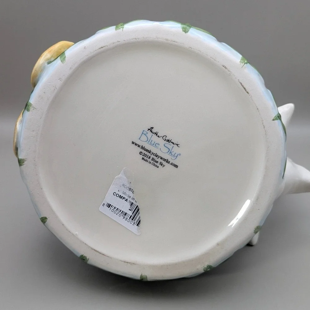 Blue Sky Heather Goldminc Rooster Teapot‎ Ceramic Farmhouse Tulip 2018 White Red